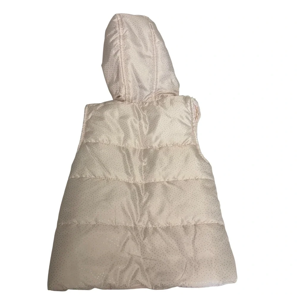 Little Lass Kids 4T Pink Cream Puffer Vest Gold Polka Dot Faux Fur Hood Floral